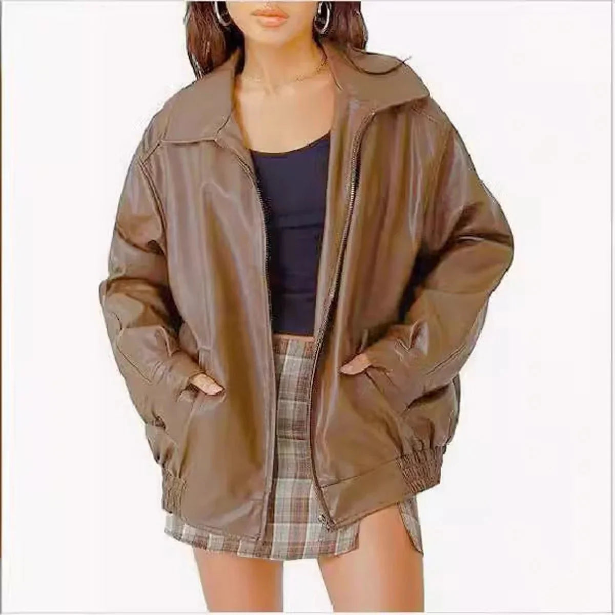 Sophie | Elegante Bomber In Pelle Oversize Nero Donna 5