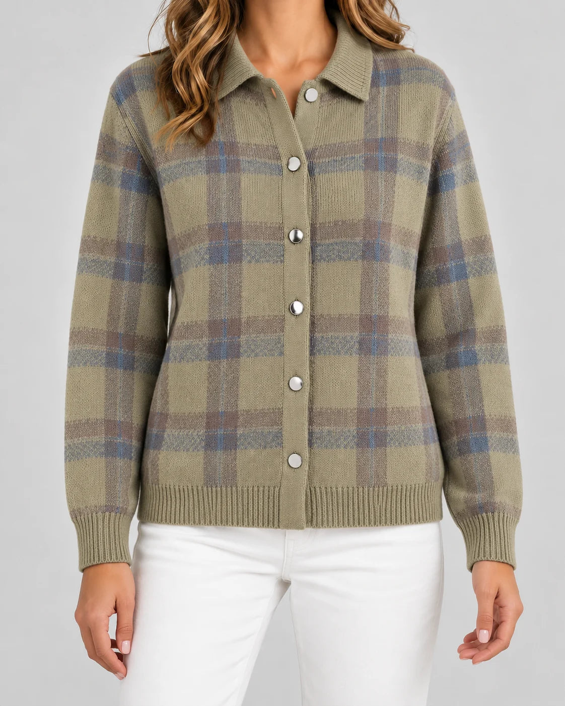 Sophie | Elegante Cardigan a Quadri in Maglia per Donna 8
