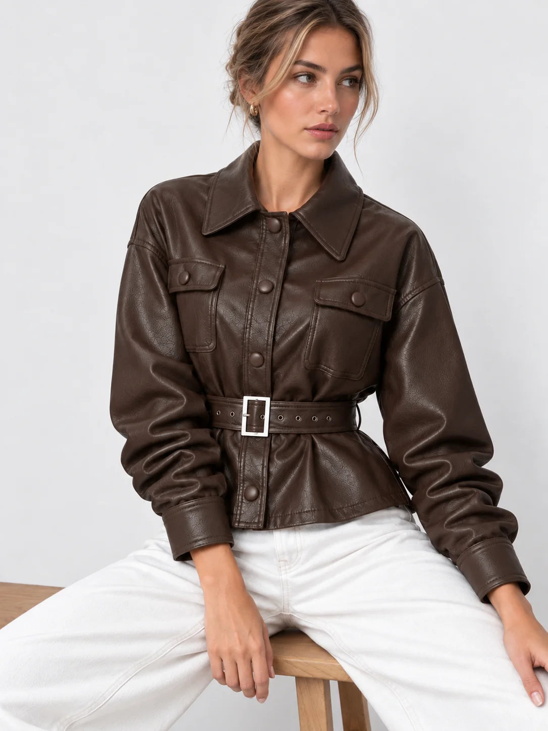 Sophie | Elegante Giacca Utility in Ecopelle per Donna 0