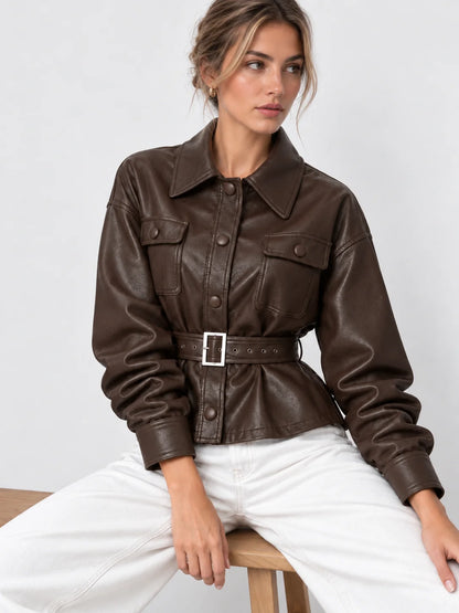 Sophie | Elegante Giacca Utility in Ecopelle per Donna 0