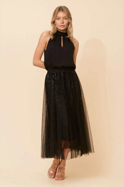 Sophie | Elegante Gonna Midi Donna in Rete con Paillettes 0