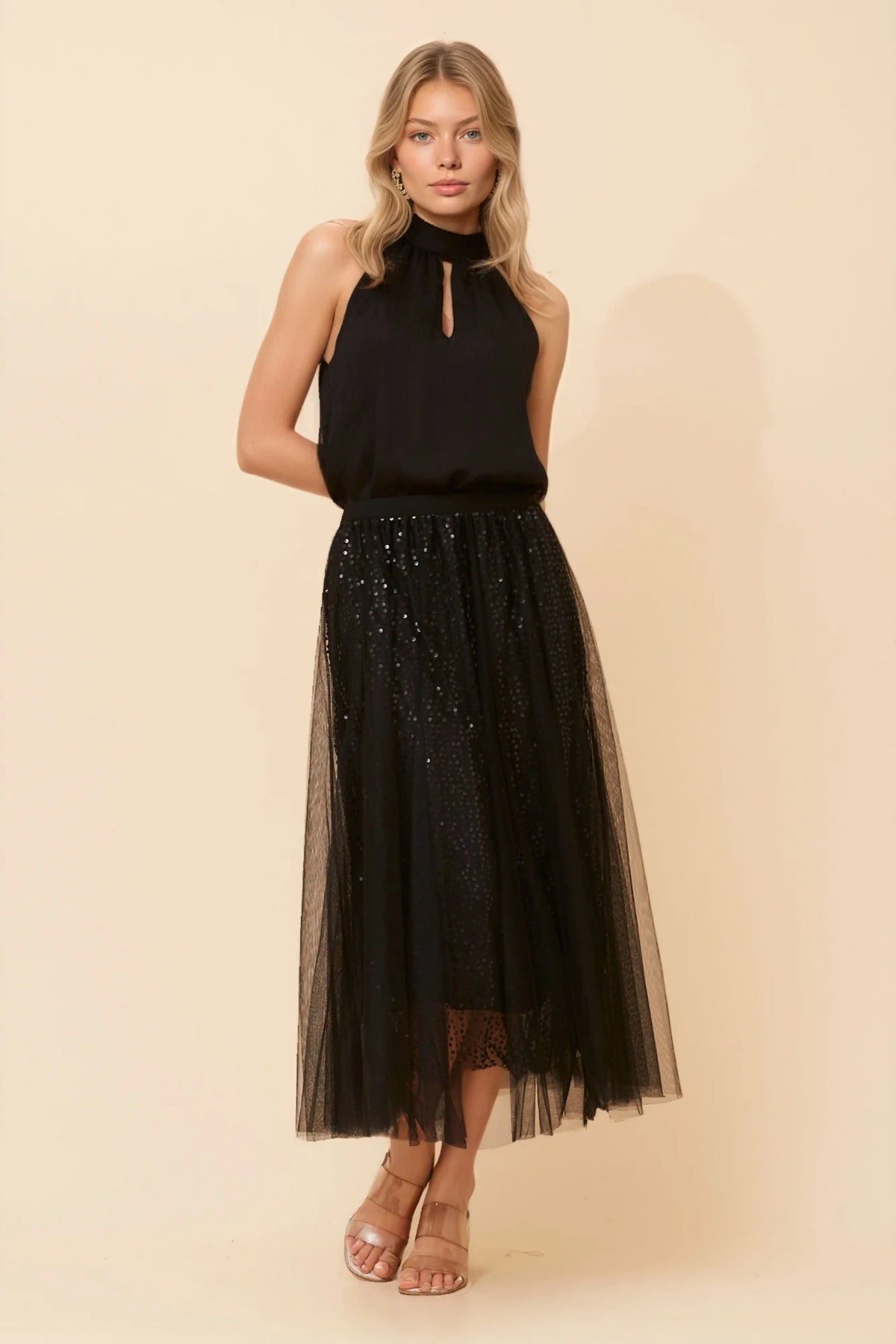 Sophie | Elegante Gonna Midi Donna in Rete con Paillettes 2