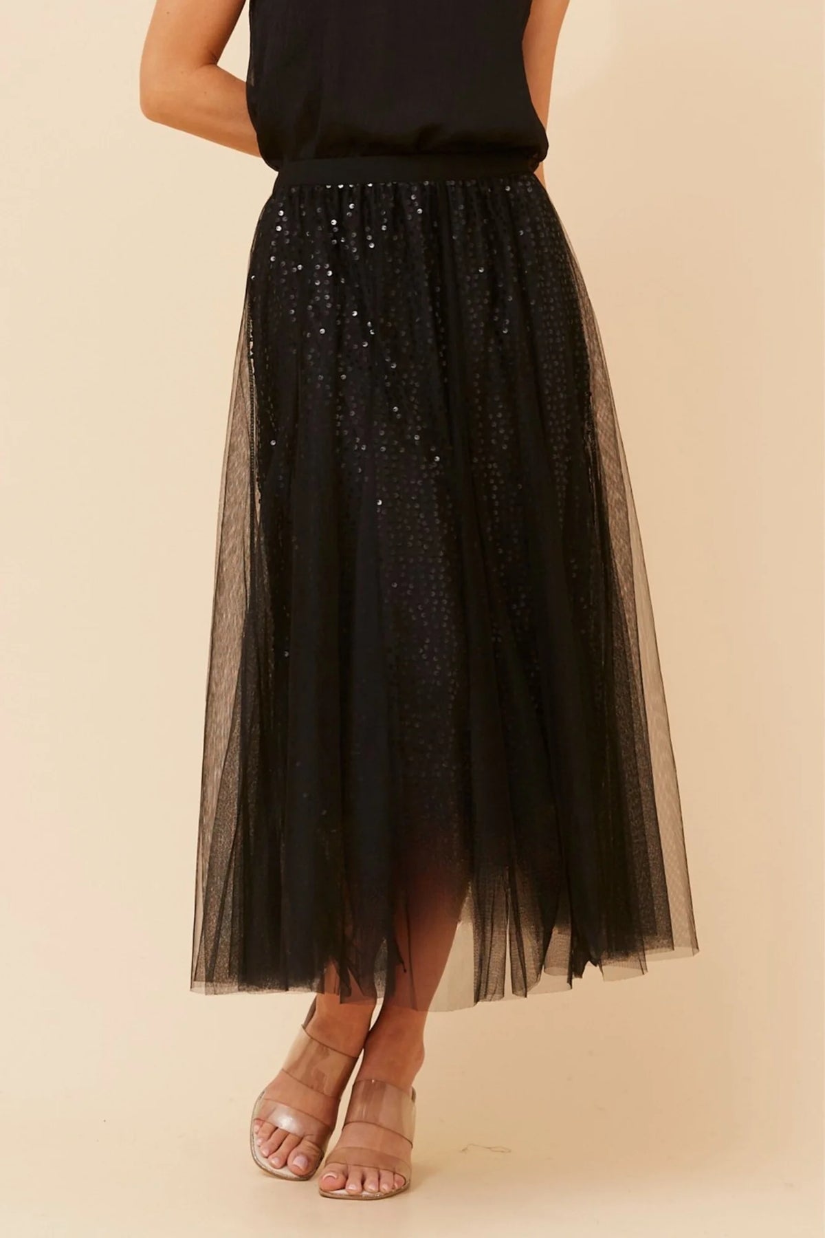 Sophie | Elegante Gonna Midi Donna in Rete con Paillettes 3