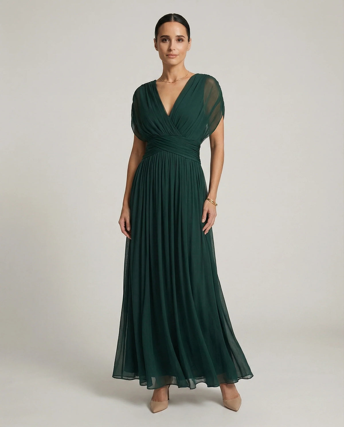 Sophie | Elegante Maxi Dress con Pieghe Gradient e Scollatura a V 0