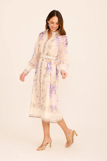 Sophie | Elegante Midi Dress Floreale in Crema e Viola per Cerimonia Donna 2