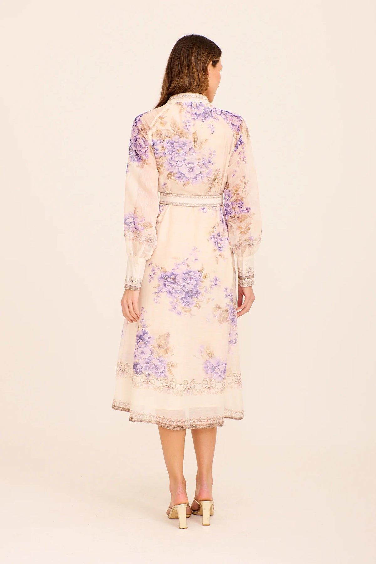 Sophie | Elegante Midi Dress Floreale in Crema e Viola per Cerimonia Donna 3