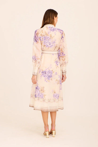 Sophie | Elegante Midi Dress Floreale in Crema e Viola per Cerimonia Donna 3