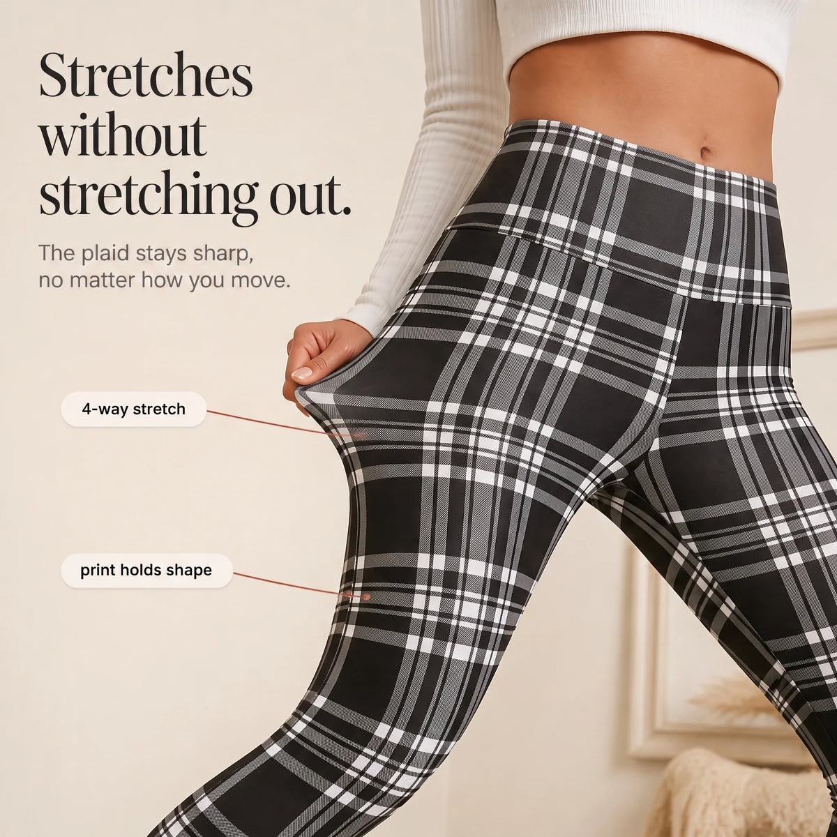 Sophie | Leggings Termici Alta Vita con Fantasia a Quadri e Fodera Spazzolata 5