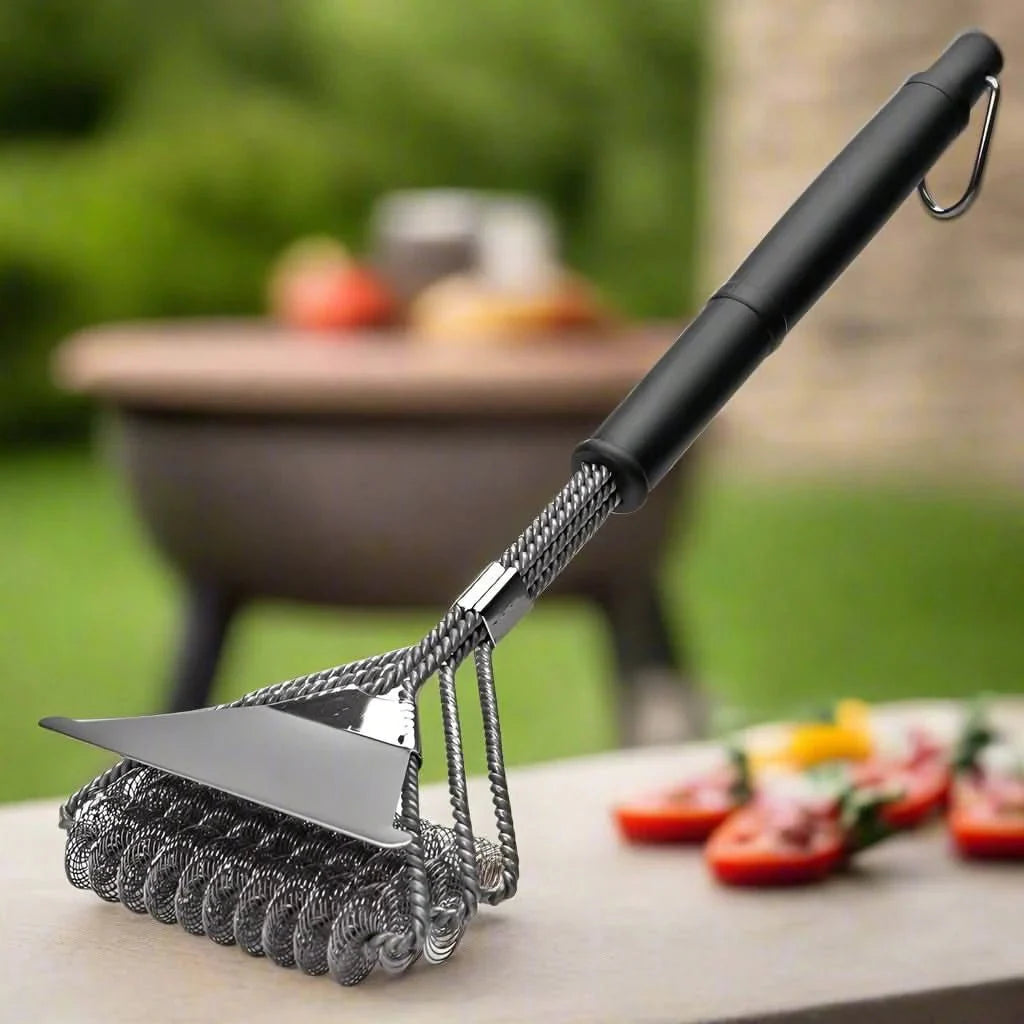 Stainless Steel BBQ Brush | Bristle-Free Design with Wide Scraper | Efficient Cleaning for All Types of Grills