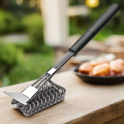 Stainless Steel BBQ Brush | Bristle-Free Design with Wide Scraper | Efficient Cleaning for All Types of Grills