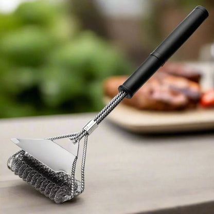 Stainless Steel BBQ Brush | Bristle-Free Design with Wide Scraper | Efficient Cleaning for All Types of Grills