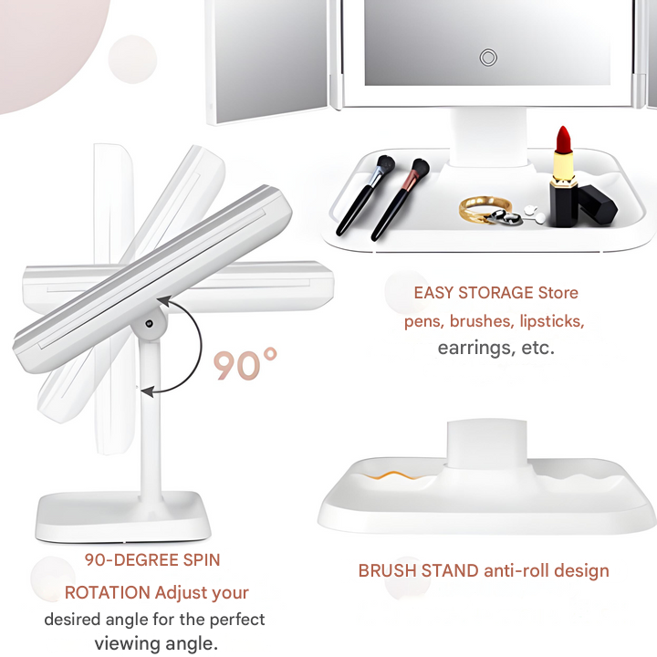 Makeup Mirror with LED Lights and 2x/3x Magnification | Elegant Design for Precise Application