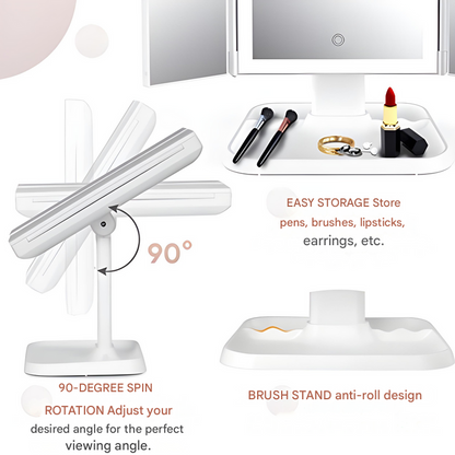 Makeup Mirror with LED Lights and 2x/3x Magnification | Elegant Design for Precise Application