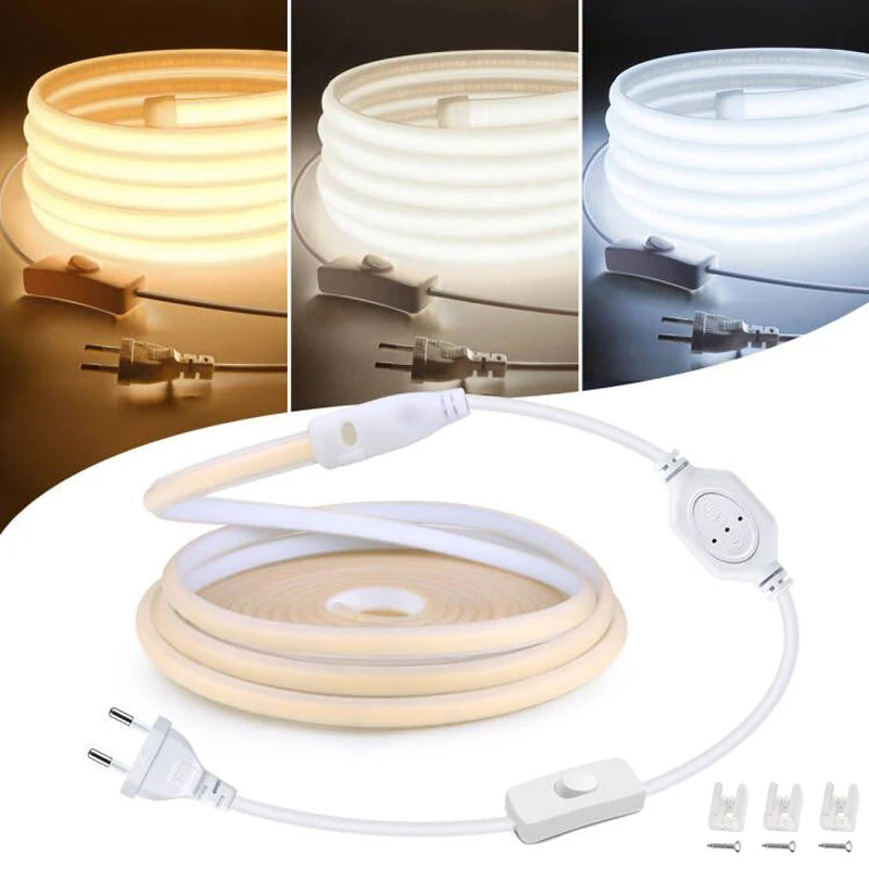 Striscia LED 220V COB Impermeabile con Alta Luminosità per Illuminazione Flessibile Interna ed Esterna 0
