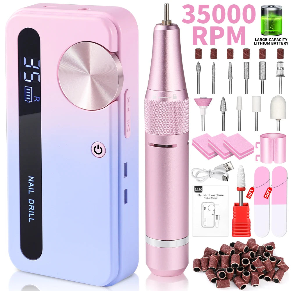 Strumento per Manicure Elettrico | Trapano per Unghie Professionale con 35000 Giri/min | Portatile e Ricaricabile per Manicure Impeccabili 0