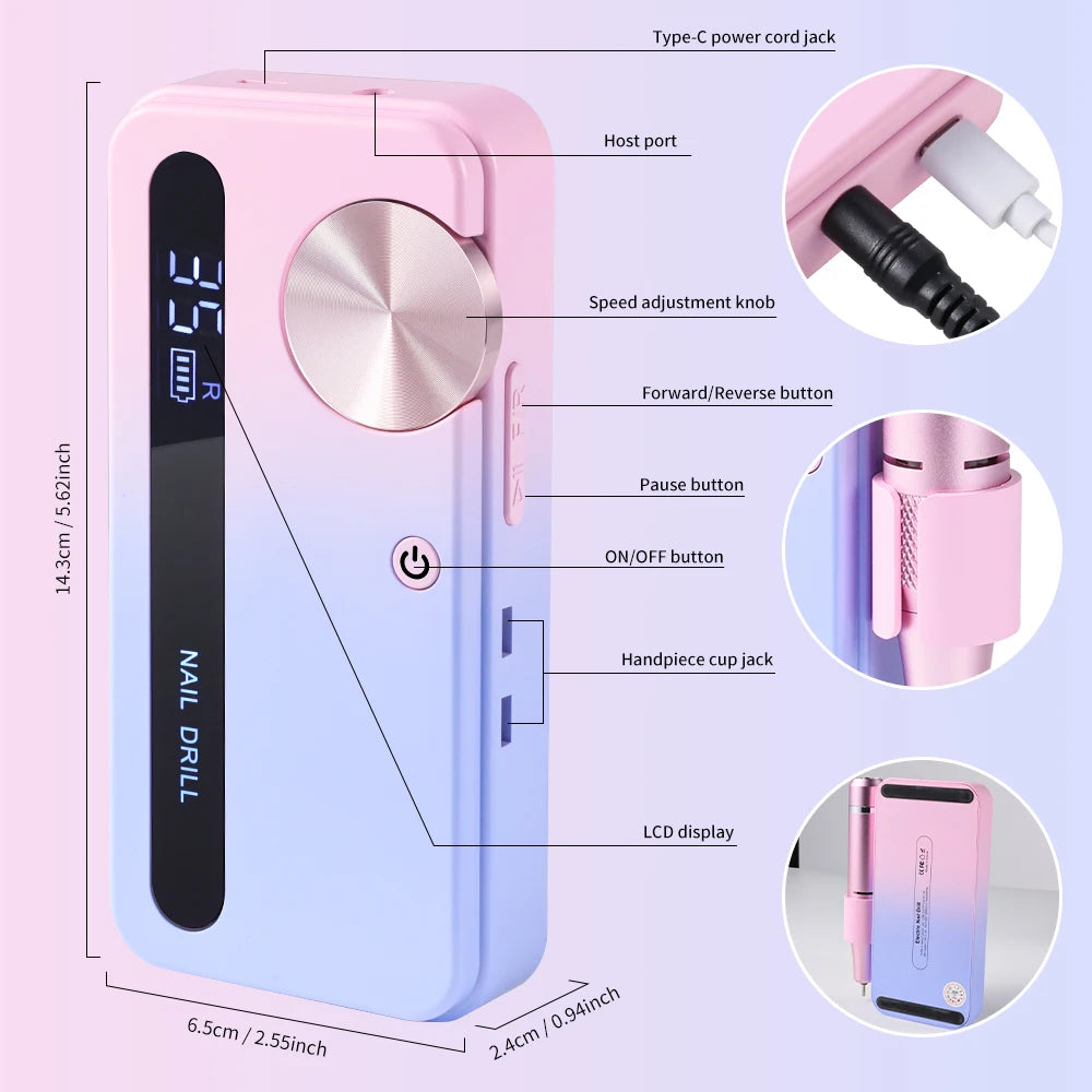 Strumento per Manicure Elettrico | Trapano per Unghie Professionale con 35000 Giri/min | Portatile e Ricaricabile per Manicure Impeccabili 5