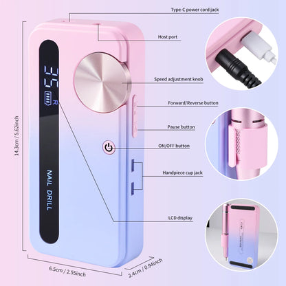 Strumento per Manicure Elettrico | Trapano per Unghie Professionale con 35000 Giri/min | Portatile e Ricaricabile per Manicure Impeccabili 5