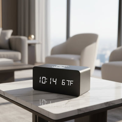 Horloge numérique en bois avec recharge Qi