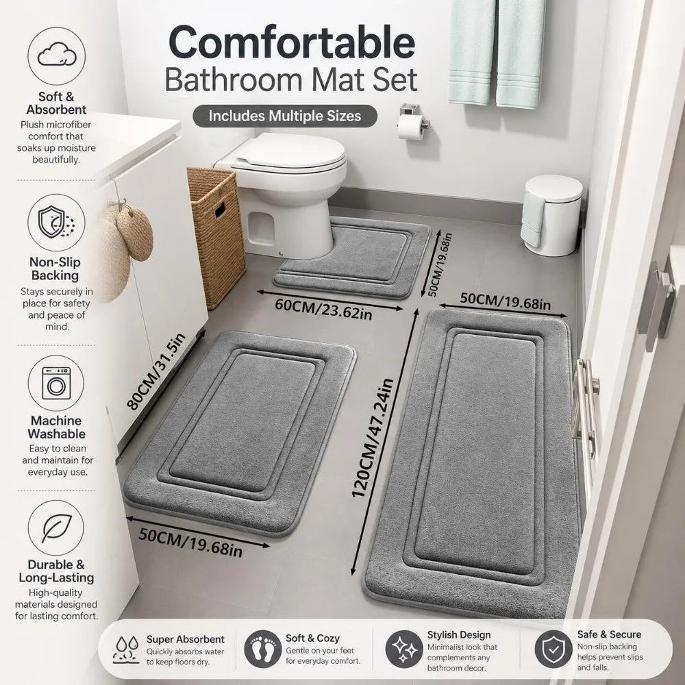 Tappetini da Bagno Antiscivolo in Memory Foam con Superficie Assorbente | Set di 3 Pezzi per Comfort e Sicurezza 0