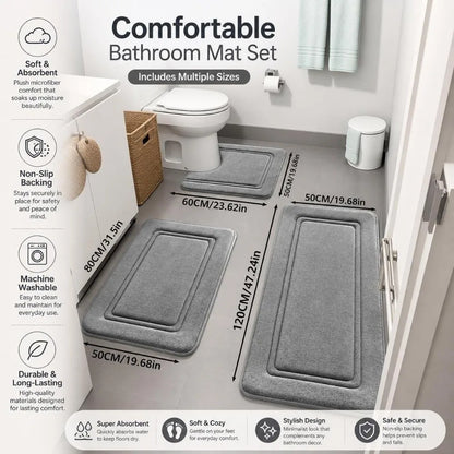 Tappetini da Bagno Antiscivolo in Memory Foam con Superficie Assorbente | Set di 3 Pezzi per Comfort e Sicurezza 0
