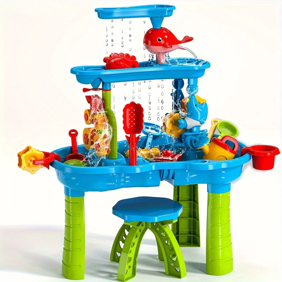 Tavolo da Gioco per Bambini con Sabbia e Acqua a 3 Livelli | Gioco Creativo per Divertimento all'Aperto 1