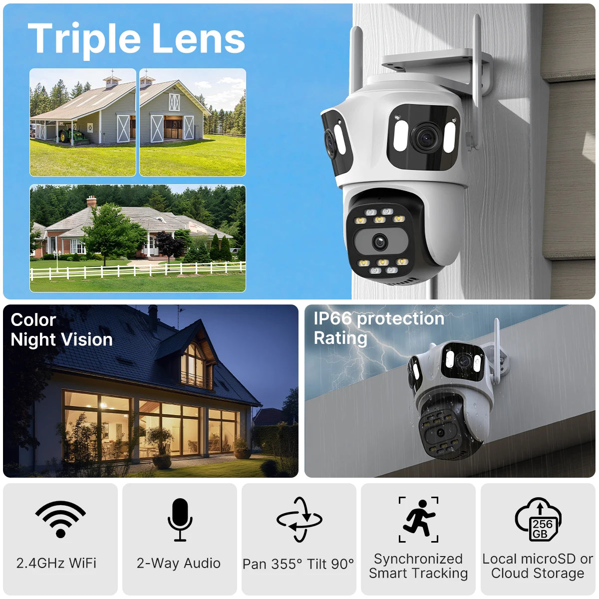 Telecamera di Sicurezza WiFi HD PTZ con Tracciamento Automatico e Visione Notturna per Videosorveglianza Efficace Esterno 1