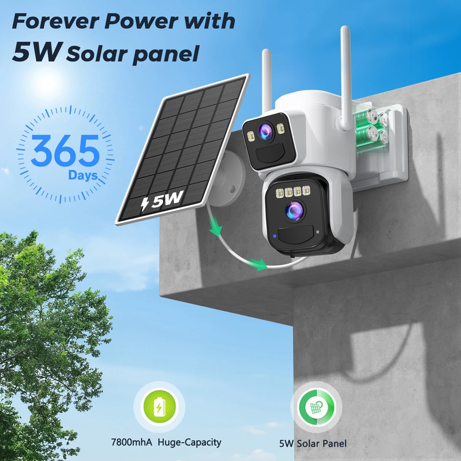 Telecamera di Sicurezza WiFi Solare 8 MP con Visione Notturna e Rilevamento Movimento 1