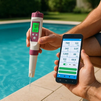 Slimme Water Tester 7-in-1 met Mobiele App | pH- en Chloormeter voor Nauwkeurige Analyse van Zwembaden en Spa's
