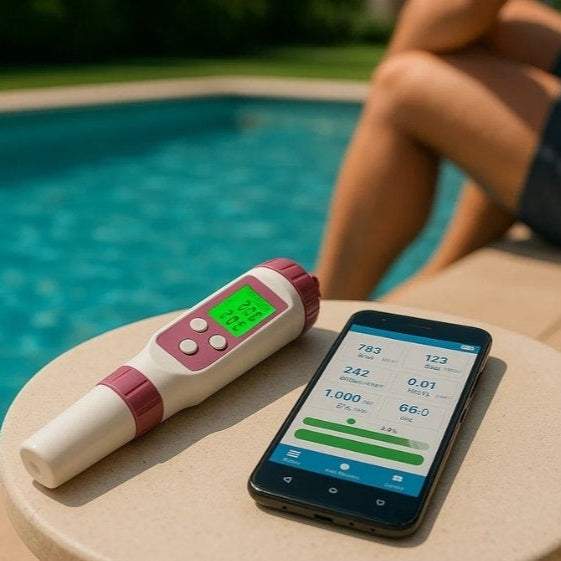 7-in-1 Smart Water Tester with Mobile App | pH and Chlorine Meter for Accurate Pool and Spa Analysis