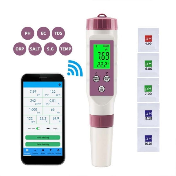 7-in-1 Smart Water Tester with Mobile App | pH and Chlorine Meter for Accurate Pool and Spa Analysis