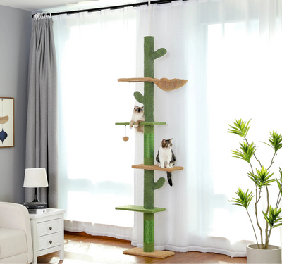 Tiragraffi Gatti | Torre a 5 Livelli con Design Cactus e Amaca | Spazio Ideale per Gioco e Riposo
