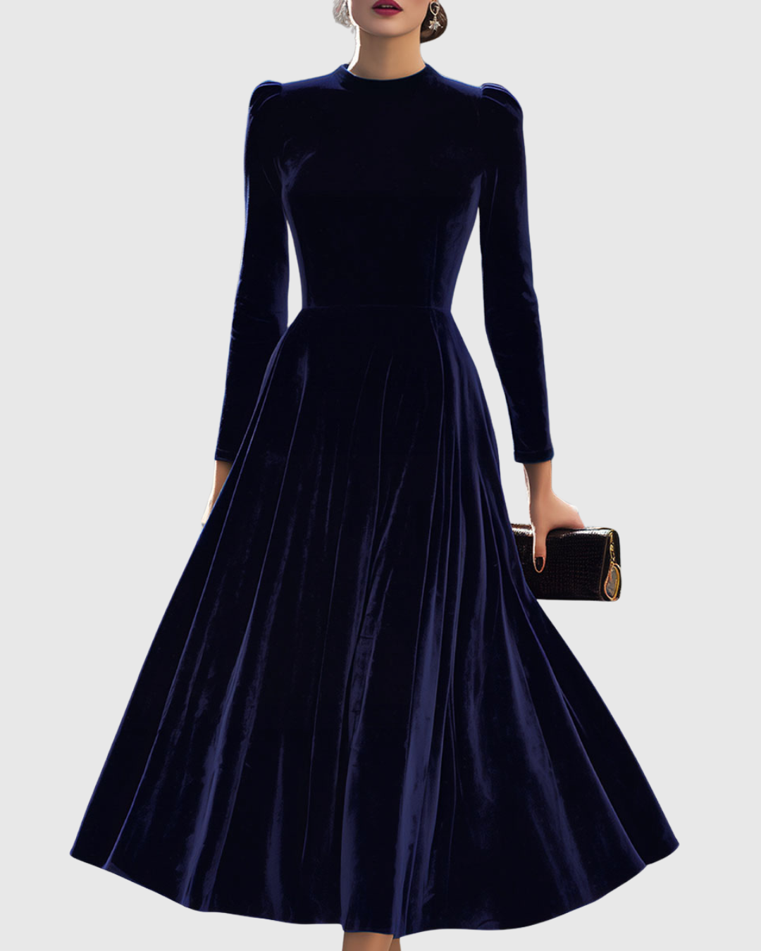 Clarissa | Women's Long-Sleeved Velvet Midi Dress - Refined Elegance