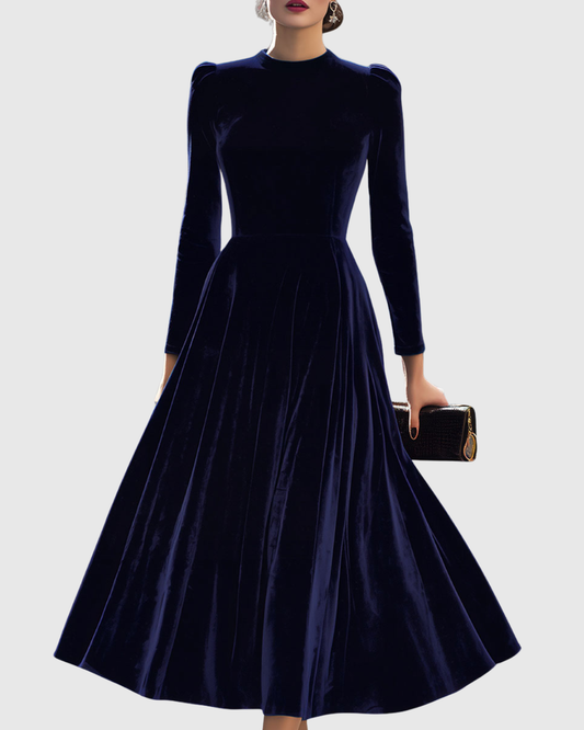 Clarissa | Abito Midi in Velluto Donna a Maniche Lunghe - Eleganza Raffinata