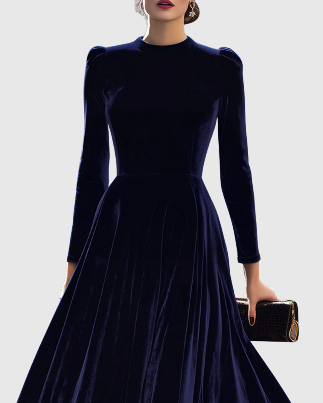 Clarissa | Women's Long-Sleeved Velvet Midi Dress - Refined Elegance