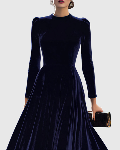 Clarissa | Women's Long-Sleeved Velvet Midi Dress - Refined Elegance