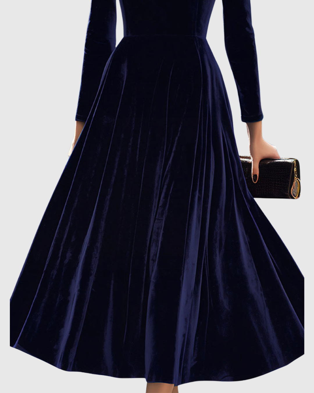 Clarissa | Women's Long-Sleeved Velvet Midi Dress - Refined Elegance