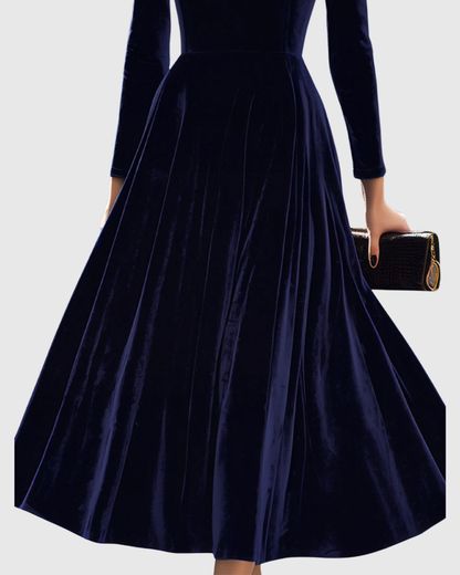 Clarissa | Women's Long-Sleeved Velvet Midi Dress - Refined Elegance