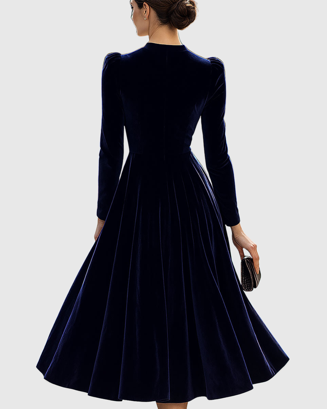 Clarissa | Women's Long-Sleeved Velvet Midi Dress - Refined Elegance