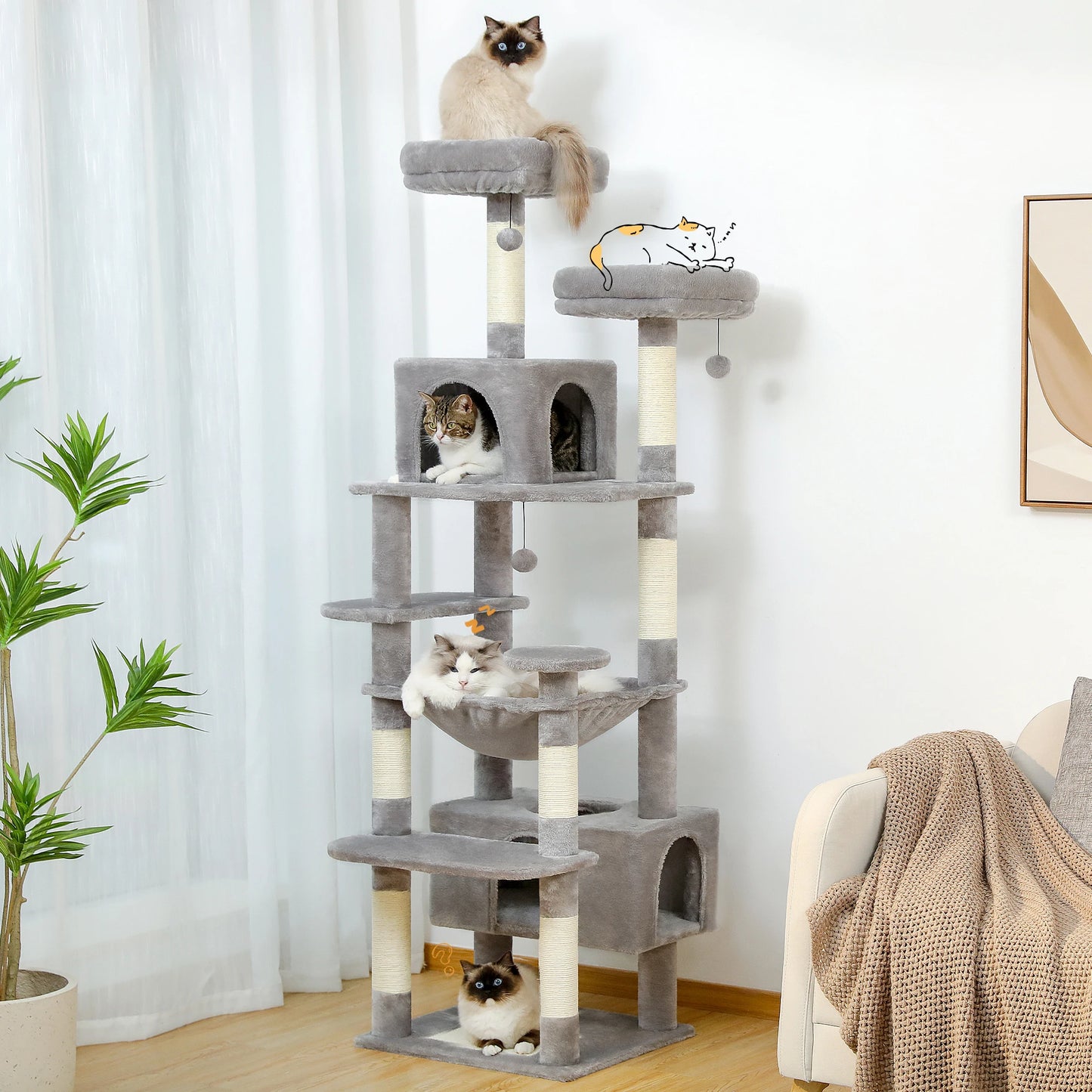 Torre per Gatti | Tiragraffi per Gatti Grandi con Amaca Spaziosa | Struttura a 8 Livelli per Gioco e Riposo Sicuro 0