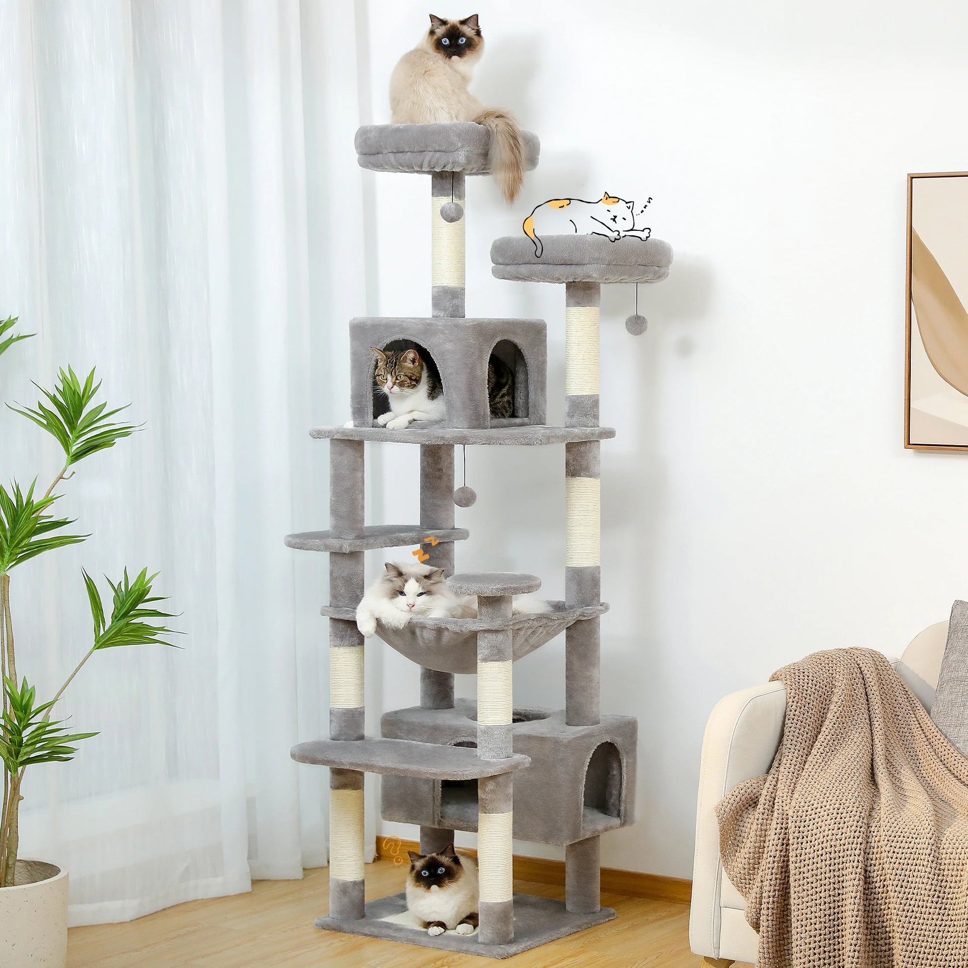 Torre per Gatti | Tiragraffi per Gatti Grandi con Amaca Spaziosa | Struttura a 8 Livelli per Gioco e Riposo Sicuro 0