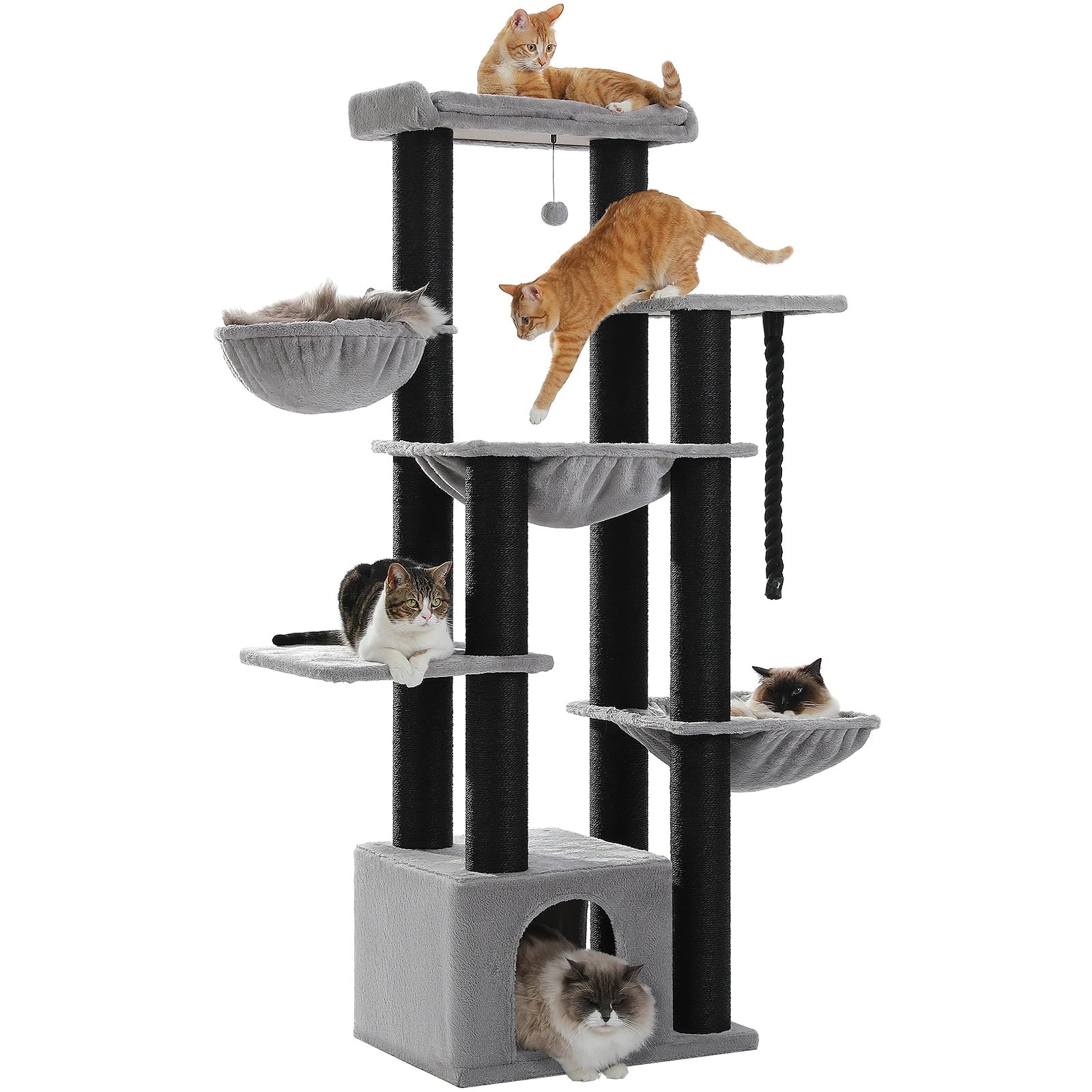 Torre per Gatti di Lusso | Tiragraffi Robusto con 11 Pali in Sisal | Spazio di Gioco e Riposo per Gatti di Grandi Dimensioni 10