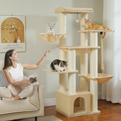 Torre per Gatti di Lusso | Tiragraffi Robusto con 11 Pali in Sisal | Spazio di Gioco e Riposo per Gatti di Grandi Dimensioni 2