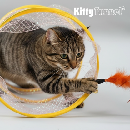 Tunnel per Gatti | Tunnel Giocattolo Pieghevole con Piume & Palline di Sisal | Divertimento e Esplorazione per il Tuo Felino 1