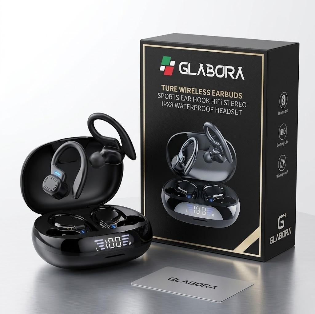 Auricolari Sportivi Wireless | HiFi Stereo con Design Impermeabile e Gancio per Orecchio | Perfetti per Allenamenti e Attività Outdoor
