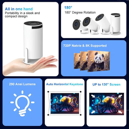 Compact 8K Projector with Wifi6 and Built-in Speaker | Portable Cinematic Experience for Home Theater and Outdoors