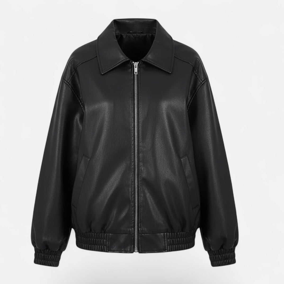 Evelina | Women's Loose-Fit Faux Leather Biker Jacket - Relaxed Elegance