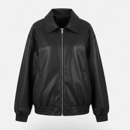 Evelina | Women's Loose-Fit Faux Leather Biker Jacket - Relaxed Elegance