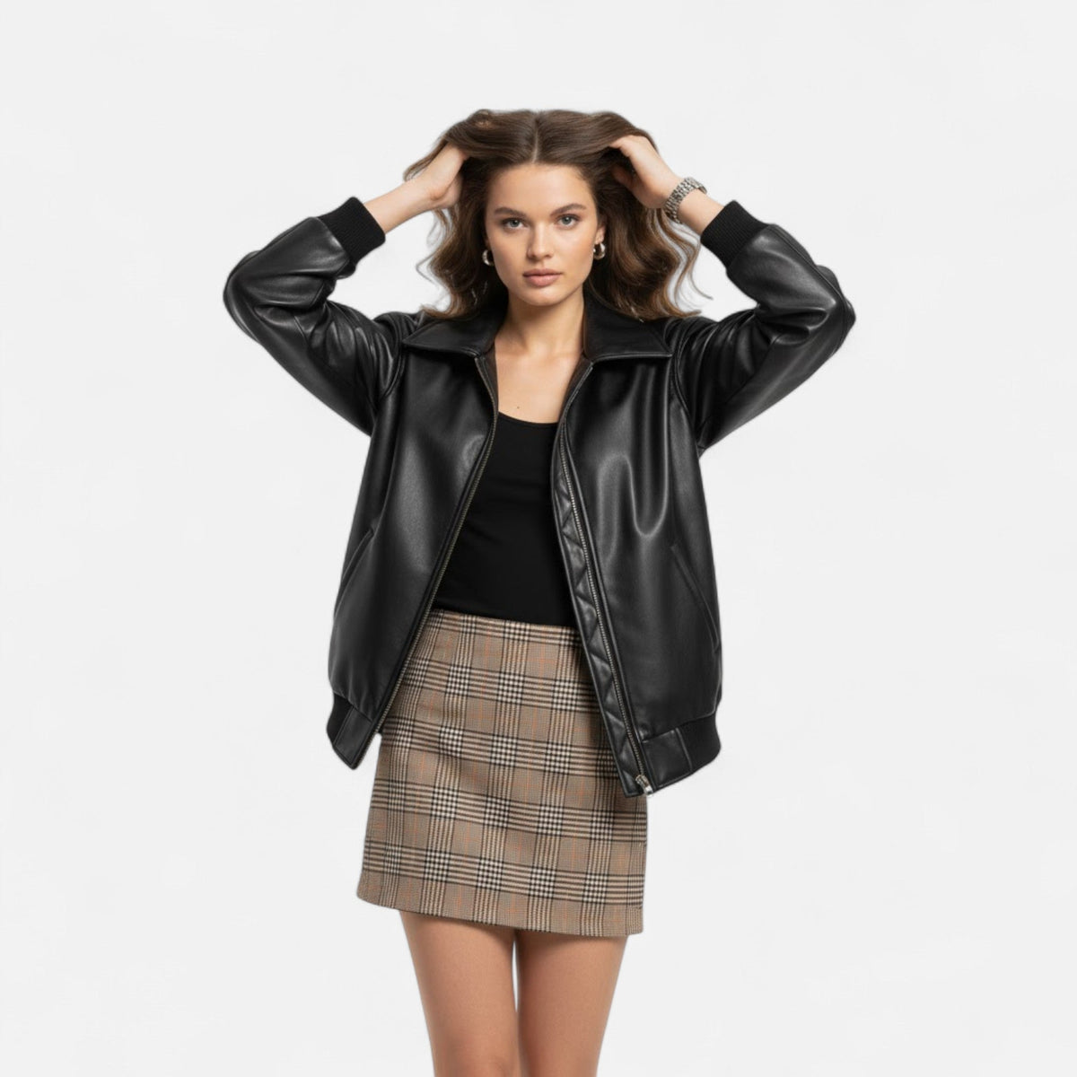 Evelina | Women's Loose-Fit Faux Leather Biker Jacket - Relaxed Elegance