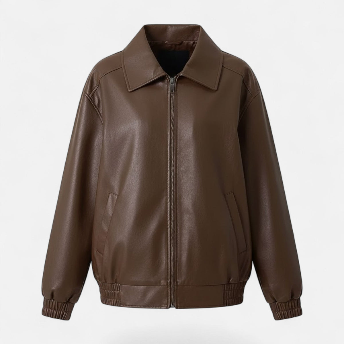 Evelina | Women's Loose-Fit Faux Leather Biker Jacket - Relaxed Elegance