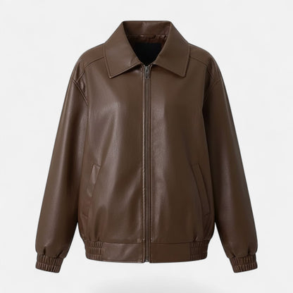 Evelina | Women's Loose-Fit Faux Leather Biker Jacket - Relaxed Elegance